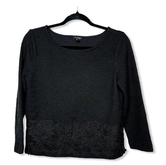 ANN TAYLOR / black lace trim long sleeve top - Picture 1 of 7